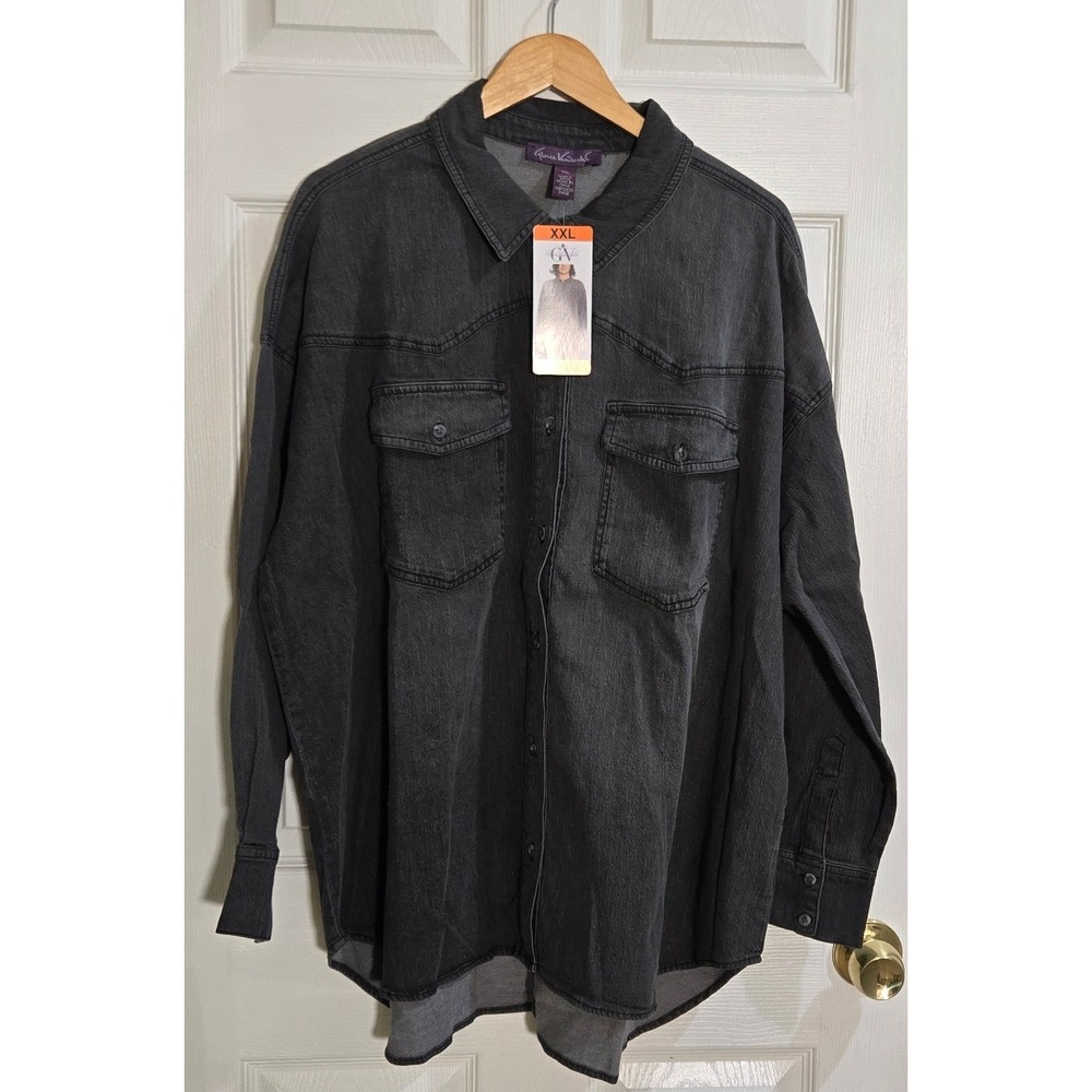 Gloria Vanderbilt Womens XXL Charcoal Gray Denim Shirt Long Sleeve Button Up Top